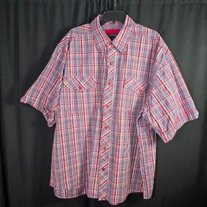 Rocawear Mens 4X Plaid Short Sleeve Button Up Shirt Red White Blue Cotton 4XL